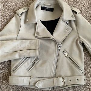 Olive Grey Biker Jacket Faux Suede